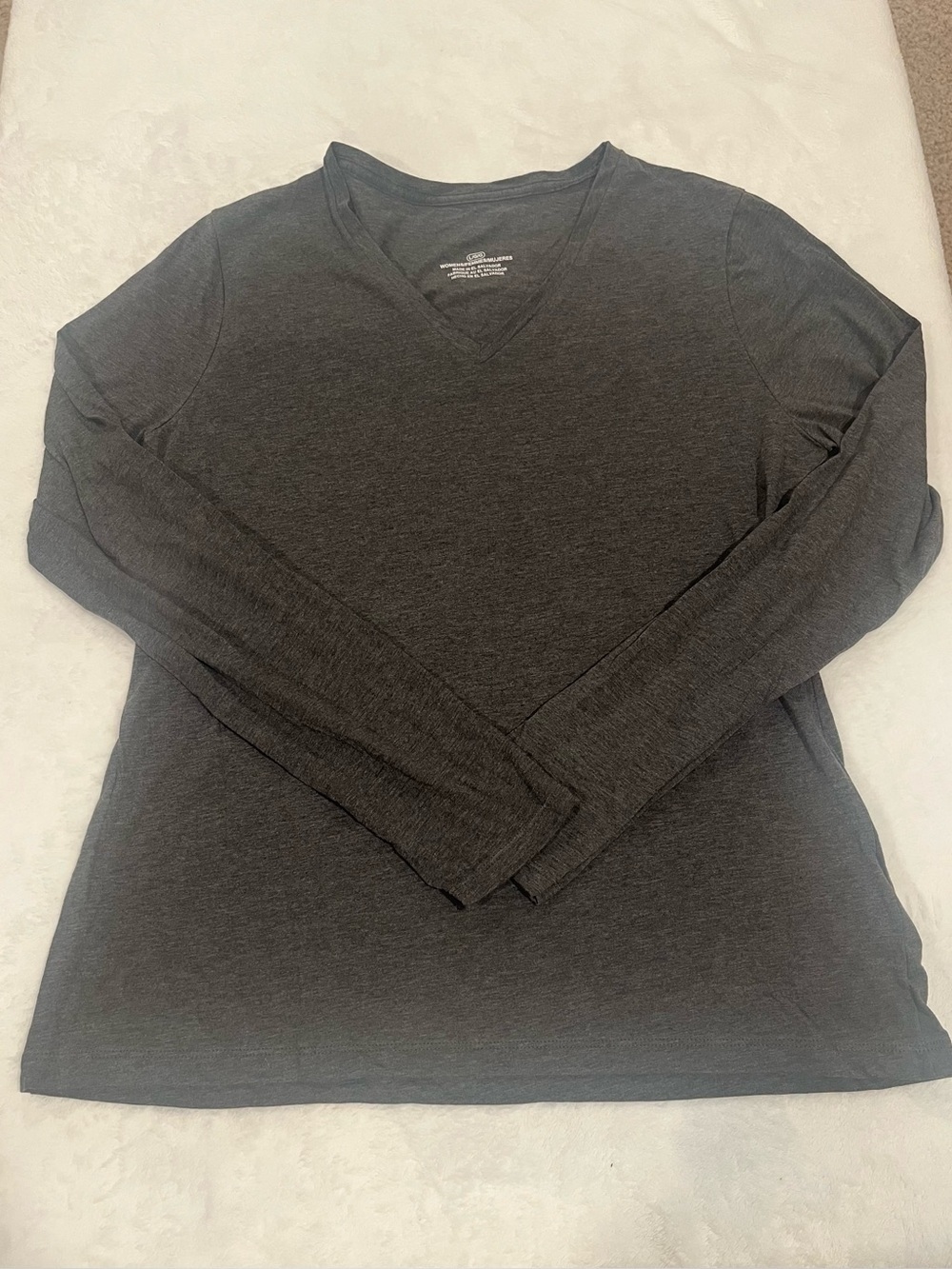 Women's Charcoal Gray V Neck Long Sleeve Top - Large